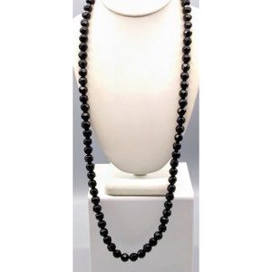 Faceted Vintage French Jet Necklace, Beaded Stand with Classic Black Glass Beads